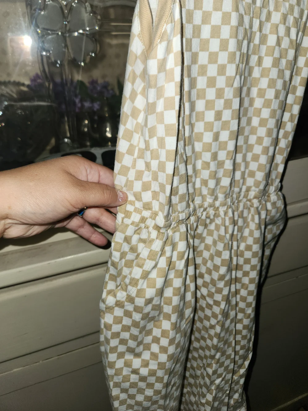 GAP Beige & White Checkered Sleeveless Pocket Dress